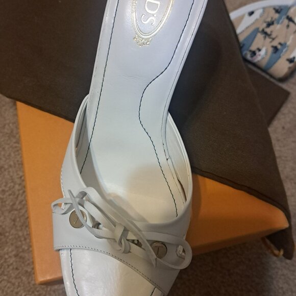 TOD'S High Heel Mules Wedge Sandals White Leather Size US 6.5 EUR Size 37 - Picture 5 of 7